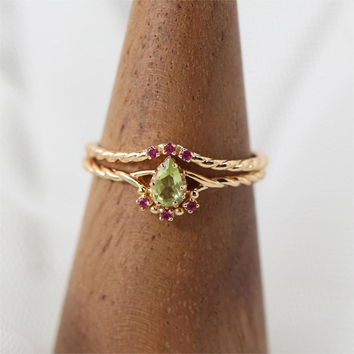 Olivenorma Dainty Peridot Pink Crystal Stacking Adjustable Ring Set - image 10