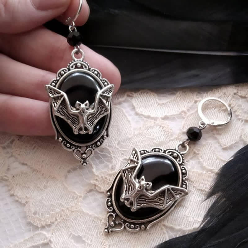 Obsidian Halloween Bat Earrings - image 1