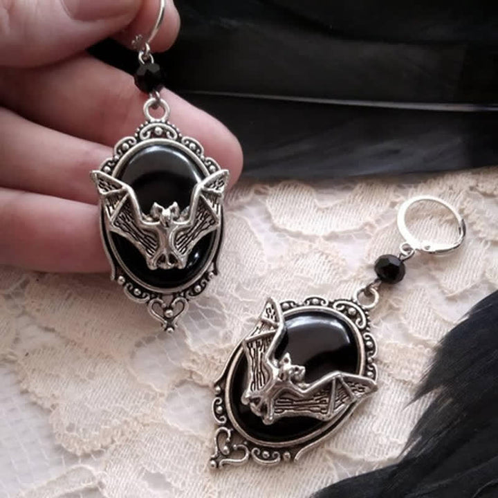Obsidian Halloween Bat Earrings - image 1