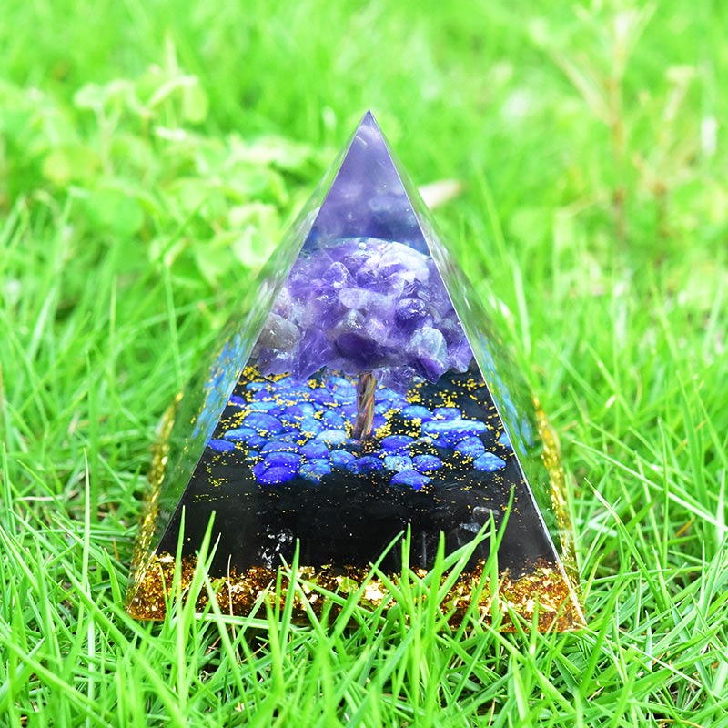 Olivenorma Amethyst Obsidian Lapis Lazuli Tree Of Life Orgone Pyramid - image 2