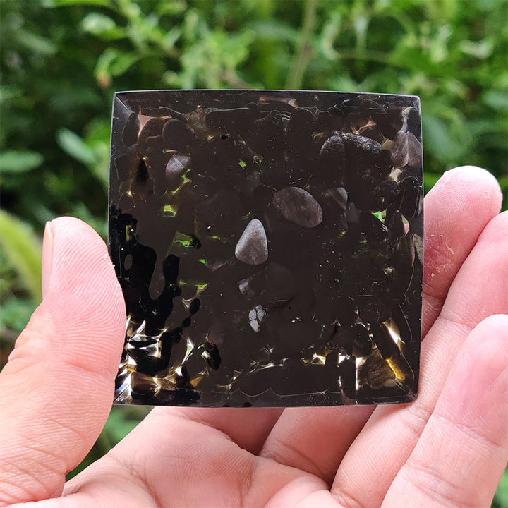 Olivenorma Obsidian with Peridot Lucky Orgone Pyramid - image 2