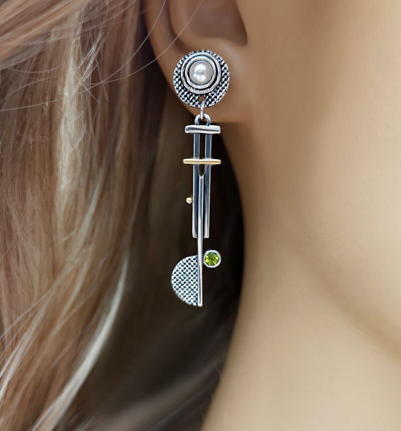 Olivenorma Vintage Simple Geometric Semicircle Clear Crystal Earrings - image 1