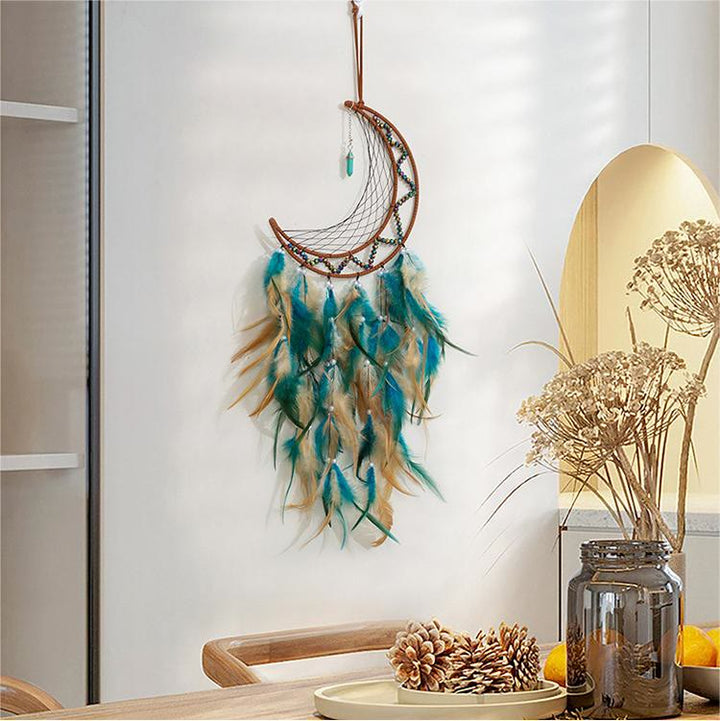 Olivenorma Turquoise Pendant Hematite Beaded Moon Feather Dream Catcher - image 3