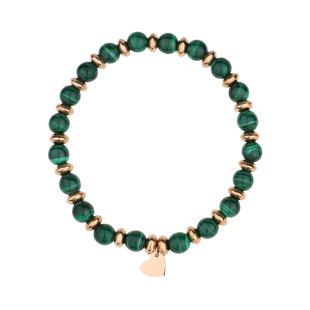 Olivenorma Natural Crystal Beaded Metal Heart Piece Pendant Bracelet - Malachite - image 9