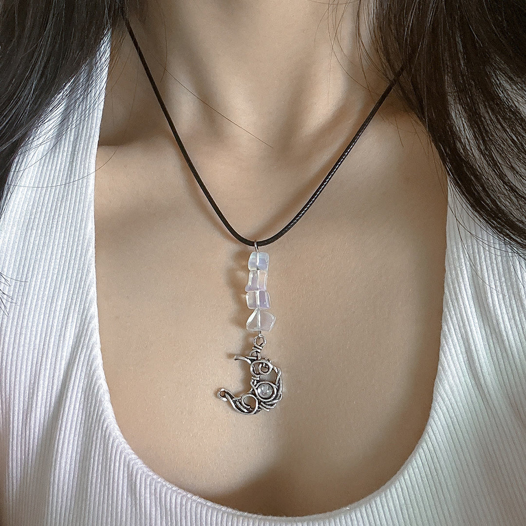 Olivenorma Natural Stone Butterfly Tassel Leather Wax Thread Necklace - Opalite - image 28