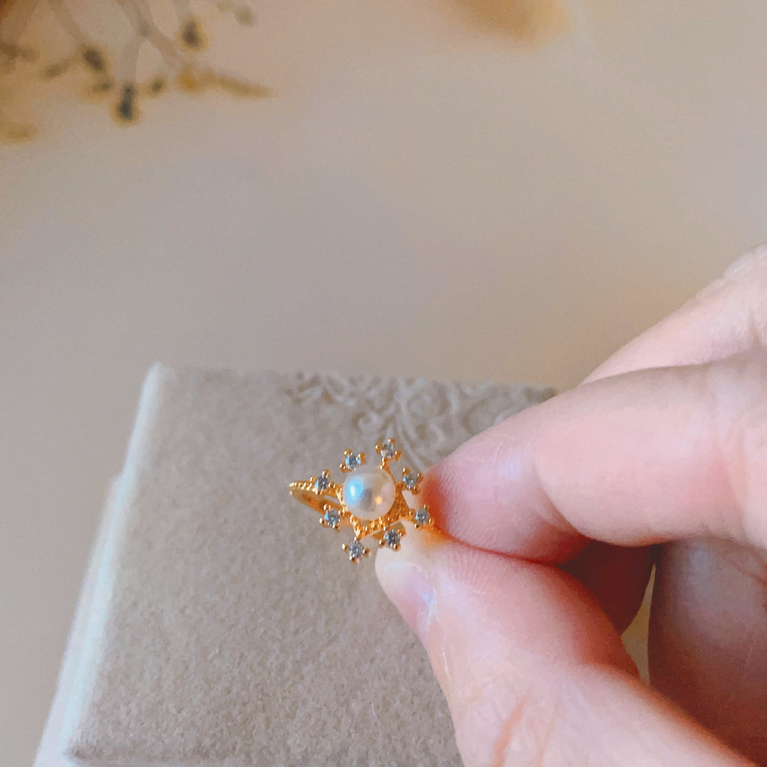 Olivenorma Romontic Flower Natural Pearl With Zircon Ring - image 3