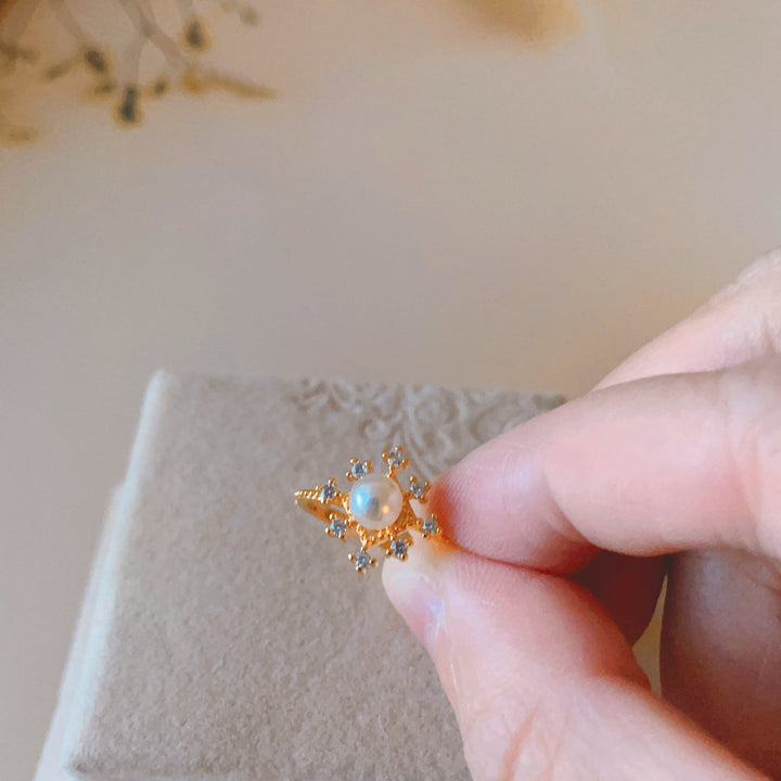 Olivenorma Romontic Flower Natural Pearl With Zircon Ring - image 3