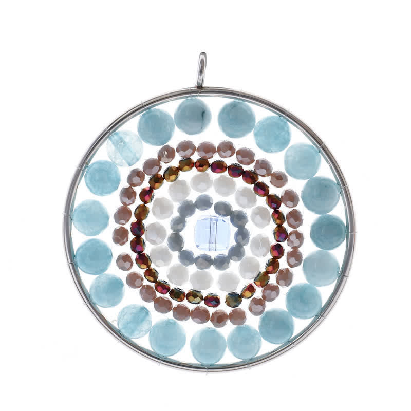 Olivenorma Datura Flower Round Pendant Crystal Necklace - Aquamarine - image 19