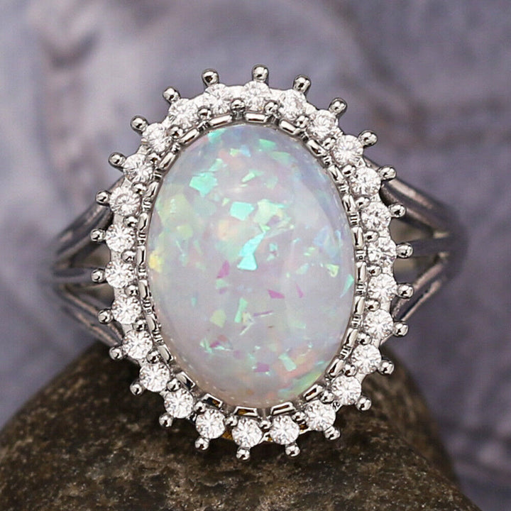 Olivenorma Oval White Opal Wedding Ring - image 2