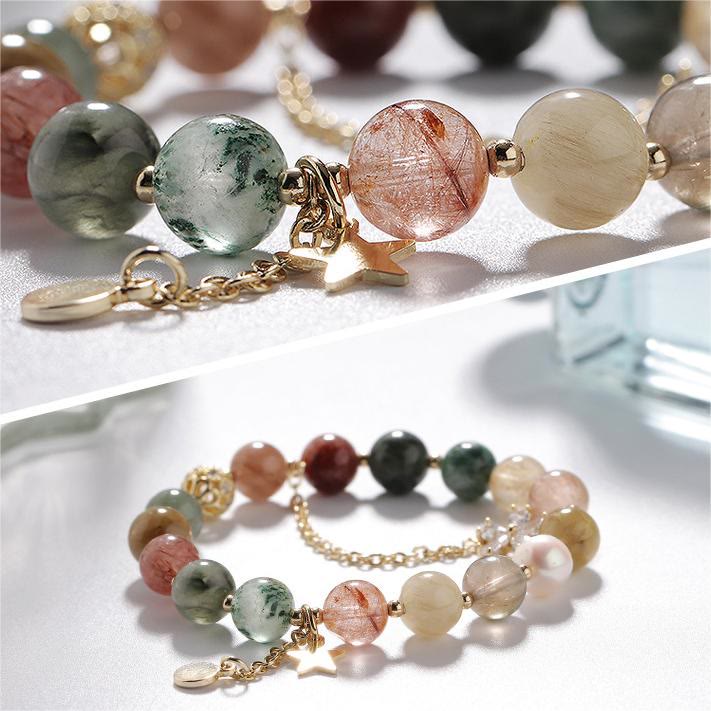 Olivenorma Gold Rutilated Quartz Tourmaline Star Moon Beaded Bracelet - image 2