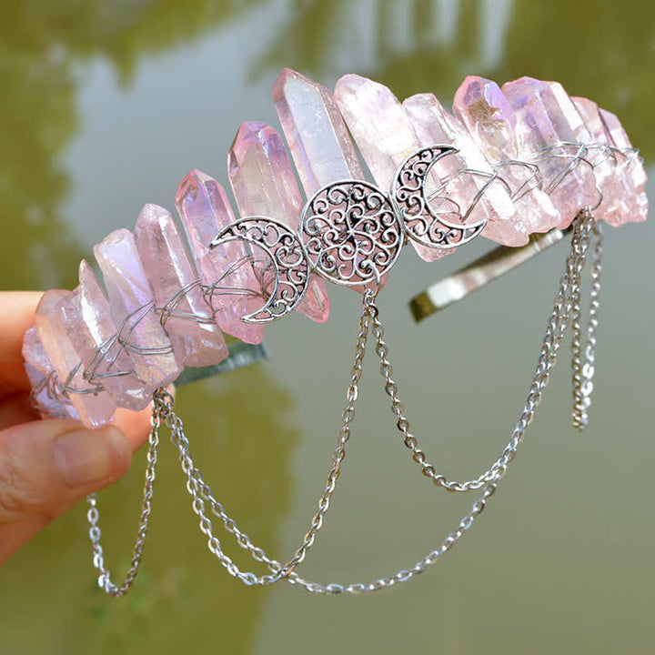 Olivenorma Cresent Moon Goddess Natural Crystal Crown - Rose Quartz#2 - image 27