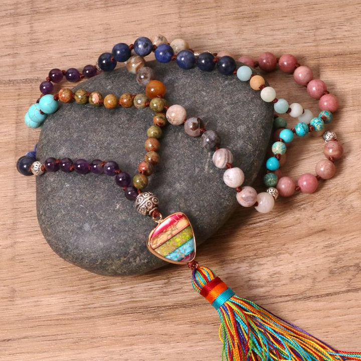 Olivenorma Gorgeous Natural Stones Chakra Triangle Pendant Mala Necklace - image 7