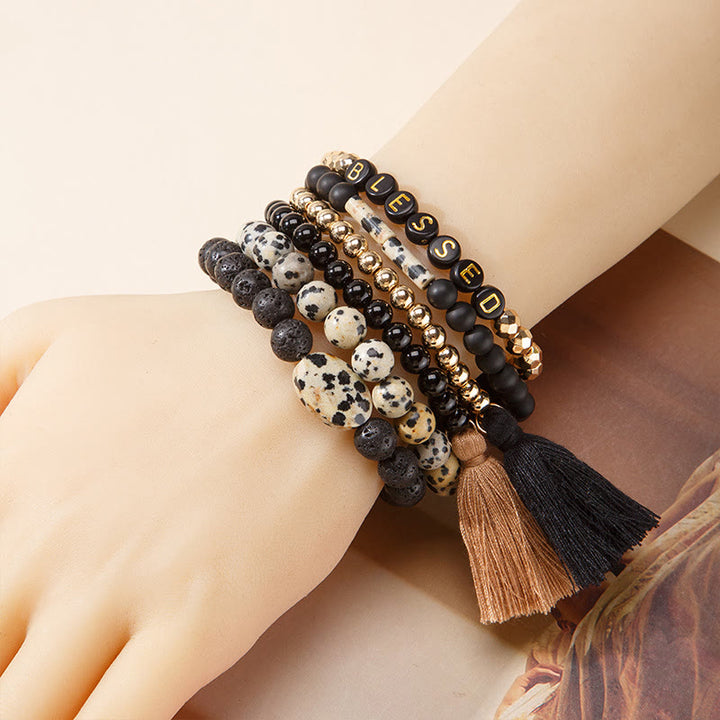 Olivenorma Set of 6 Engraved Natural Crystal Bracelets - Lava Stone&Dalmatian Jasper - image 16