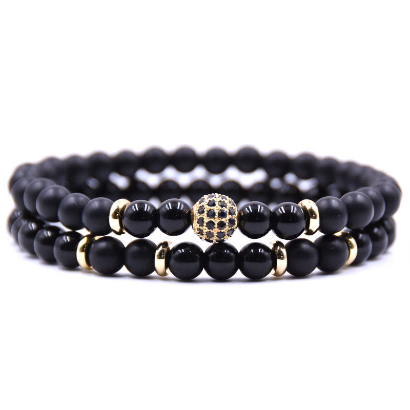 Olivenorma Natural Crystal Two Layer Beaded Men Bracelet - Obsidian&Black Onyx - image 1