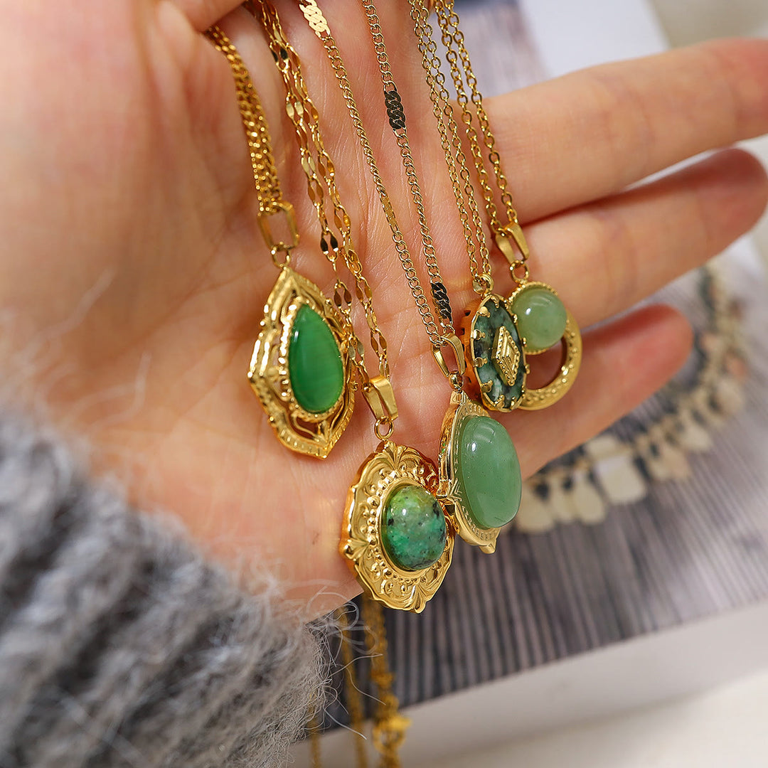 Olivenorma Oval African Turquoise Green Pendant Necklace - image 13