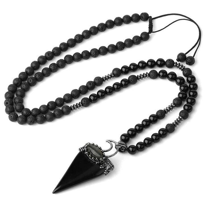 Olivenorma Natural Stone Prismatic Meditation Beaded Necklace - Obsidian - image 9