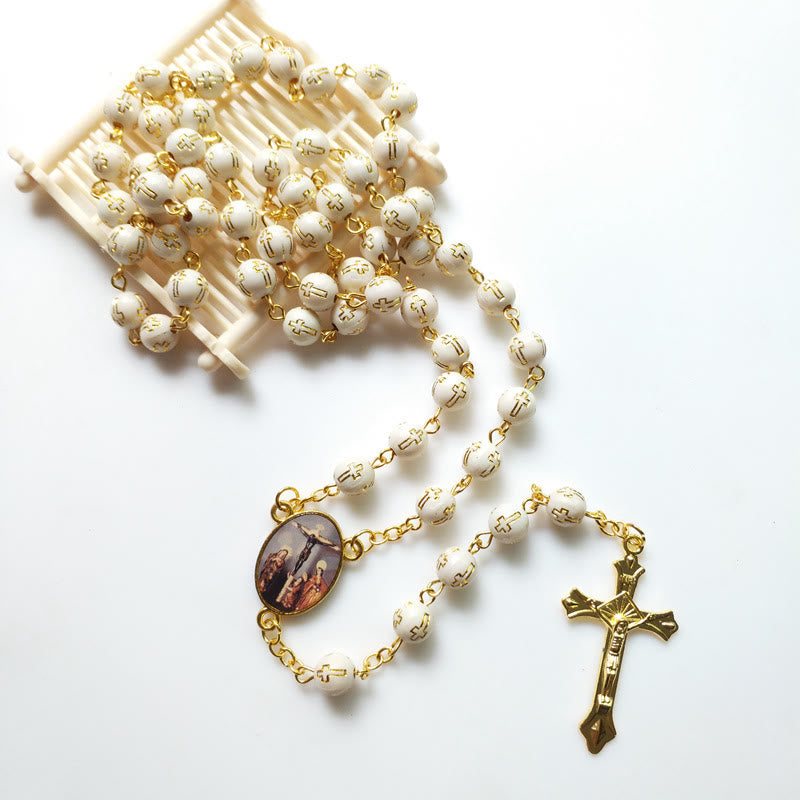 Olivenorma Acrylic Bronzing Cross Bead Rosary Necklace - image 2