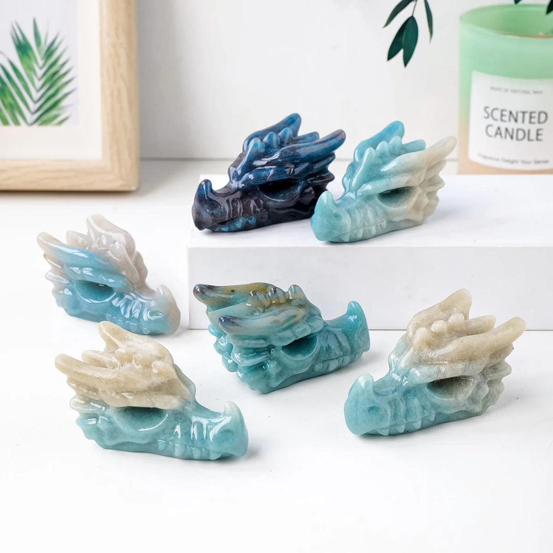 Olivenorma Blue Apatite Carved Dragon Head Skull Gemstone Decoration - image 4