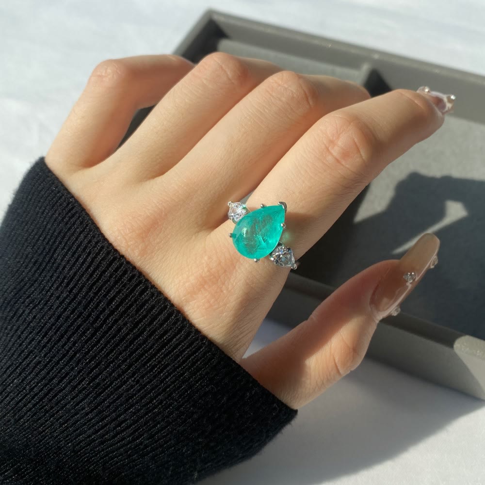 Olivenorma Paraiba Tourmaline White Zircon Exquisite Ring - image 4