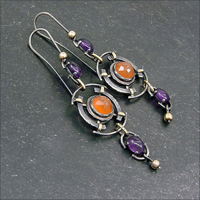 Olivenorma Retro Disc Hollow Inlaid Crystal Witch Earrings - image 2