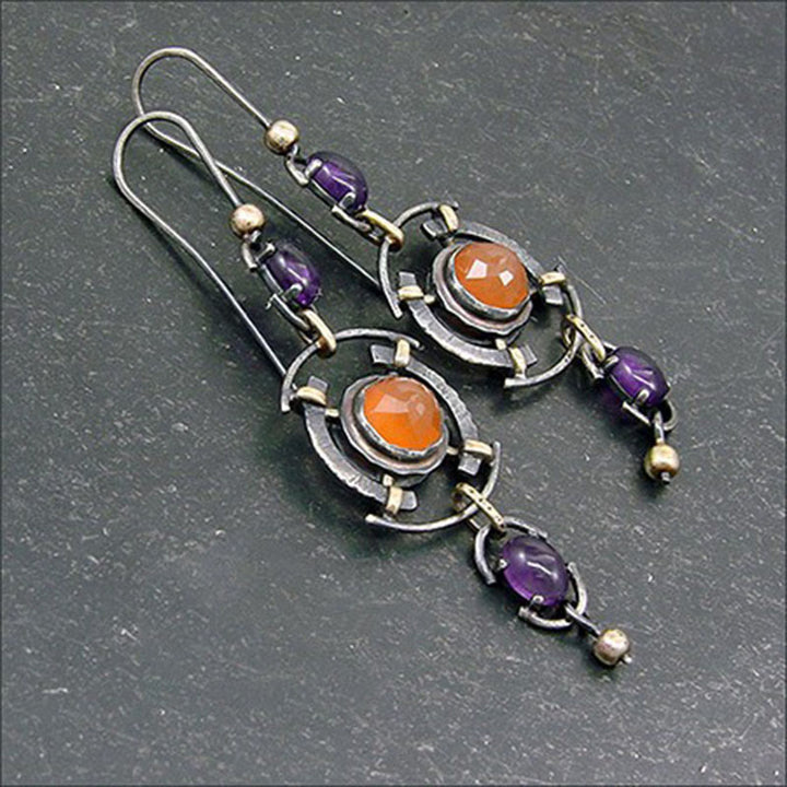 Olivenorma Retro Disc Hollow Inlaid Crystal Witch Earrings - image 2