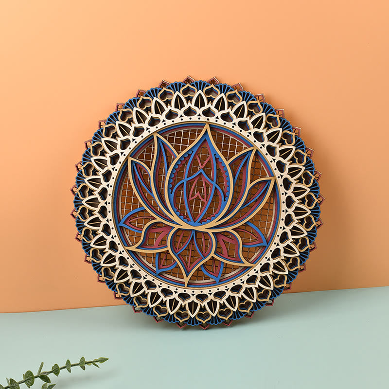 Olivenorma Lotus Mandala Wooden 3D Engraving Wall Decor - 30cm*30cm&Blue - image 0