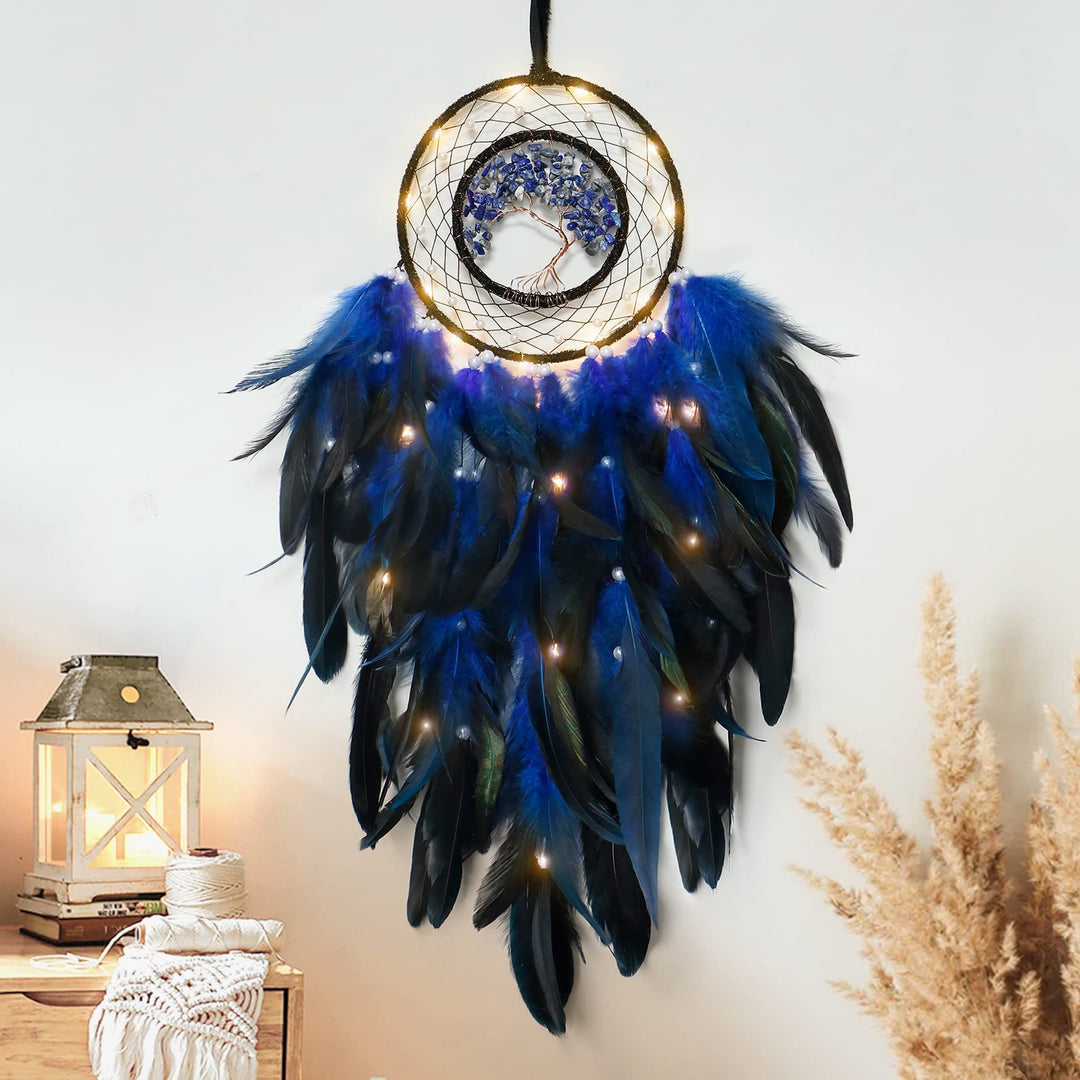 Olivenorma Crystal Tree Of Life Feather Glow Dream Catcher - Pearl&Blue Sodalite - With Lights - image 19