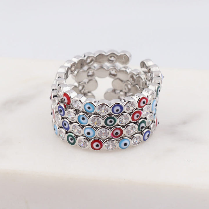 Olivenorma Colorful Evil Eye White Zircon Adjustable Ring - image 14