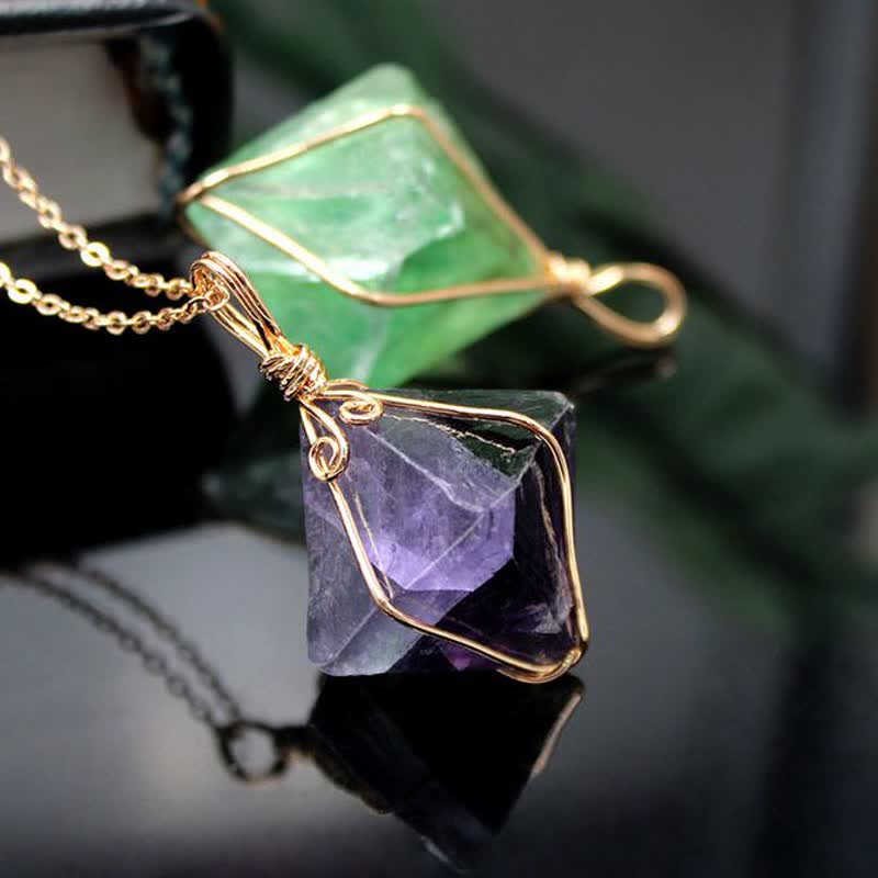 Olivenorma Natural Fluorite Octahedron Gemstone Necklace - image 0