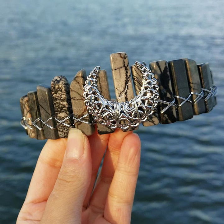 Olivenorma Natural Crystal Dragonfly Moon Accessory Crown Bridal Headband - Black-tourmaline-stone - image 15