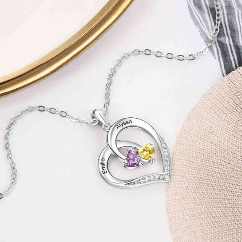 Olivenorma Custom Heart Promise 2 Birthstones Name Engaving Necklace - image 4