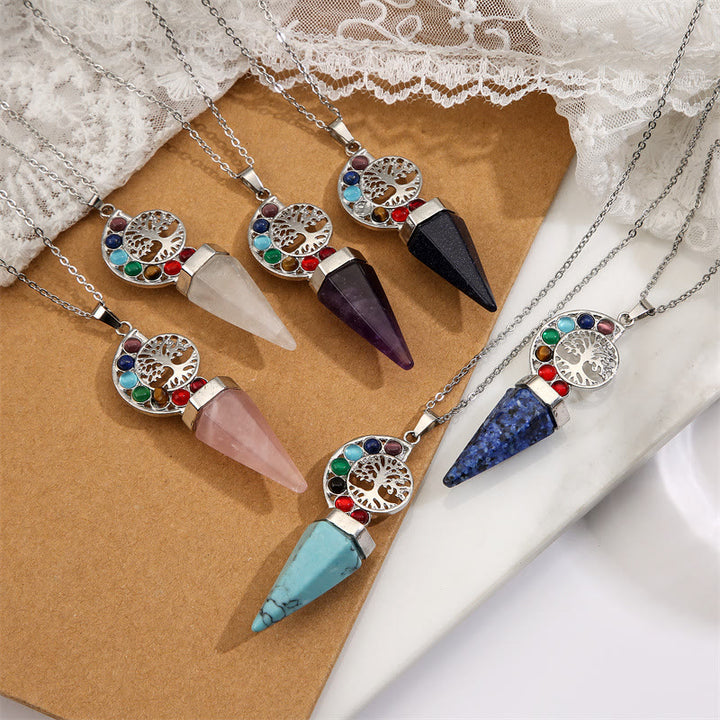Olivenorma Hexacone Crystal Chakra Tree of Life Pendant Necklace - image 0