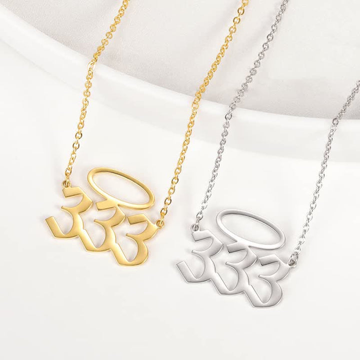 Olivenorma Lucky Angel Number With Angel Aperture Necklace - Silver - 333 - image 6