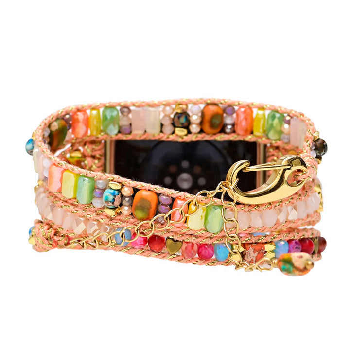 Olivenorma Natural Pink Crystal Colourful Gemstones Apple Watch Strap Wrap Bracelet - image 3
