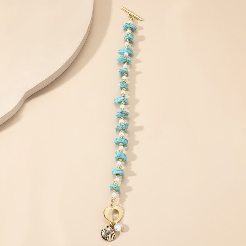 Olivenorma Irregular Turquoise Pearl Shell Pendant Bracelet - image 2