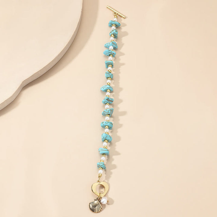 Olivenorma Irregular Turquoise Pearl Shell Pendant Bracelet - image 2
