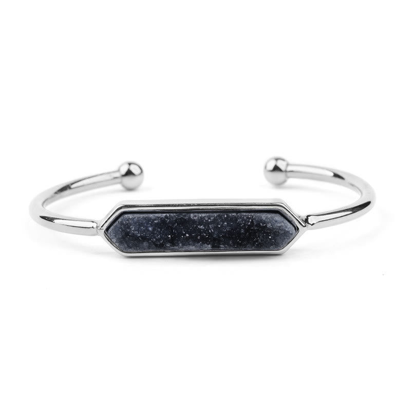 Olivenorma Natural Crystal Cluster Metal Copper Cuff Bracelet - Black Tourmaline - Silver - image 26