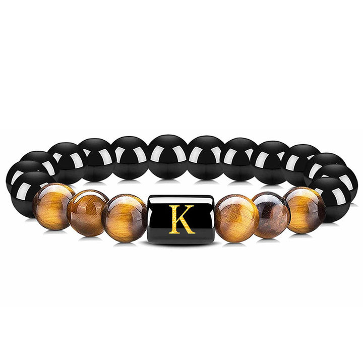 Tiger Eye With Obsidian Letter Bracelet - Tiger Eye & Obsidian - K - image 13