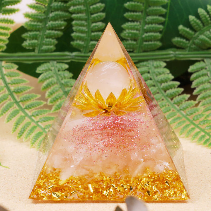 Olivenorma Clear Crystal Lotus Symbol Orgone Pyramid - image 2
