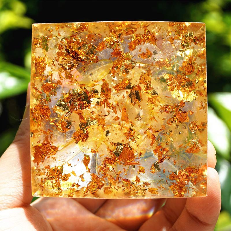 Olivenorma Amethyst with Golden Rutilated Aries Zodiac Orgone Pyramid - image 3