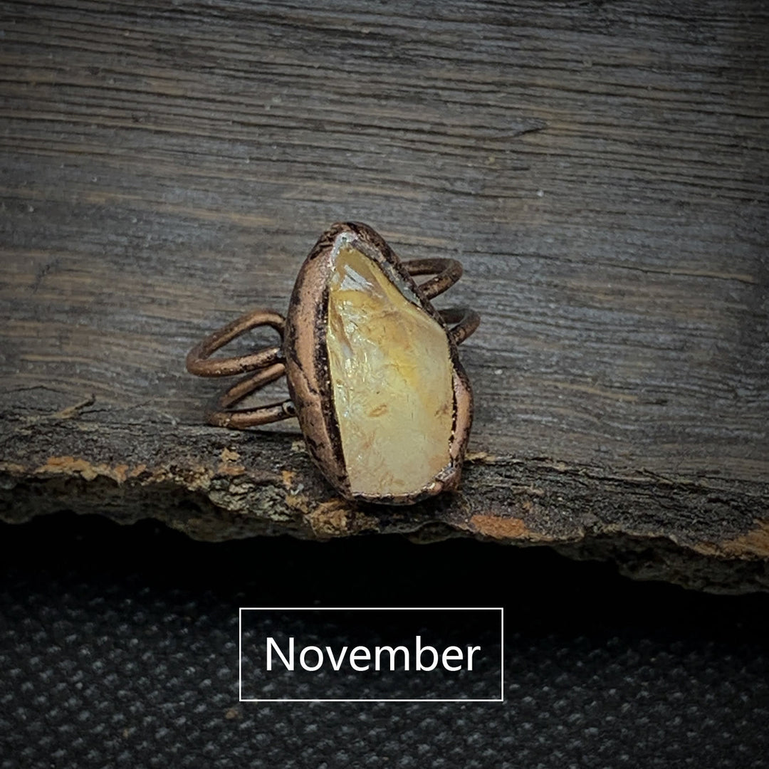 Olivenorma Natural Irregular Raw Stone Twelve Birthstone Adjustable Ring - November&Citrine - image 69