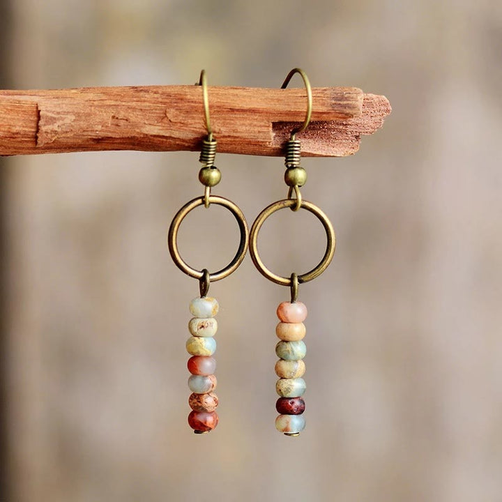 Olivenorma Agalmatolite Bronzite Strawberry Quartz Wheel Beads Earrings - Agalmatolite - image 0