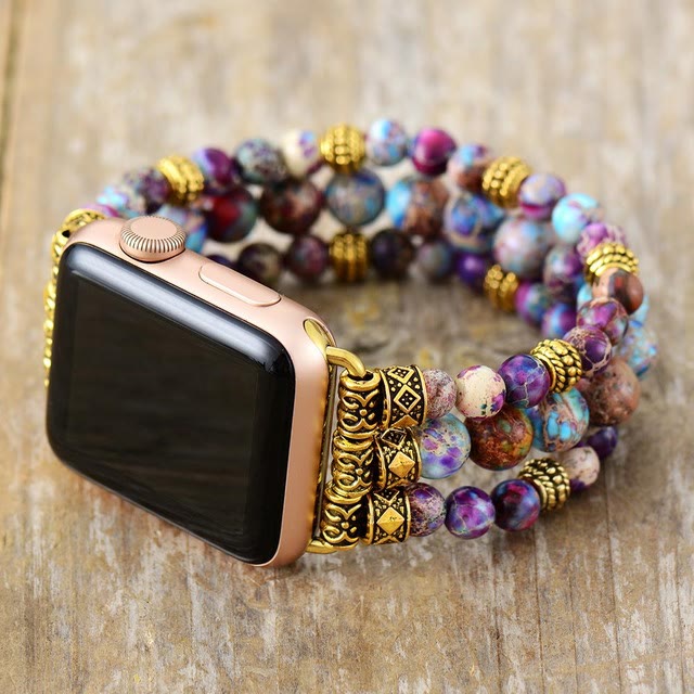 Olivenorma Colored Emperor Stone Watch Straps Bracelet - Gold & Purple Emperor Stone - 42-45mm - Large - image 0