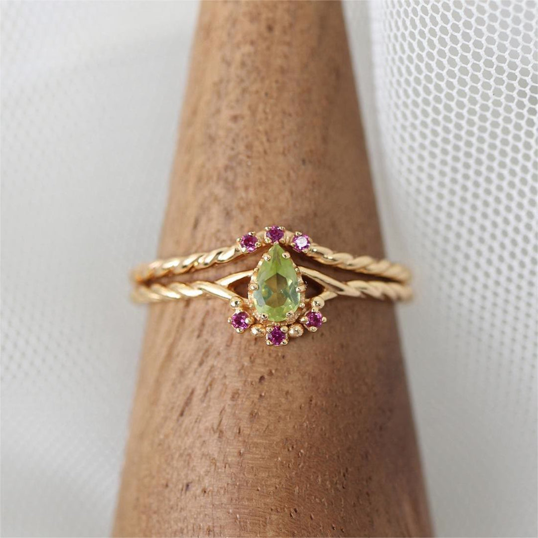 Olivenorma Dainty Peridot Pink Crystal Stacking Adjustable Ring Set - image 12