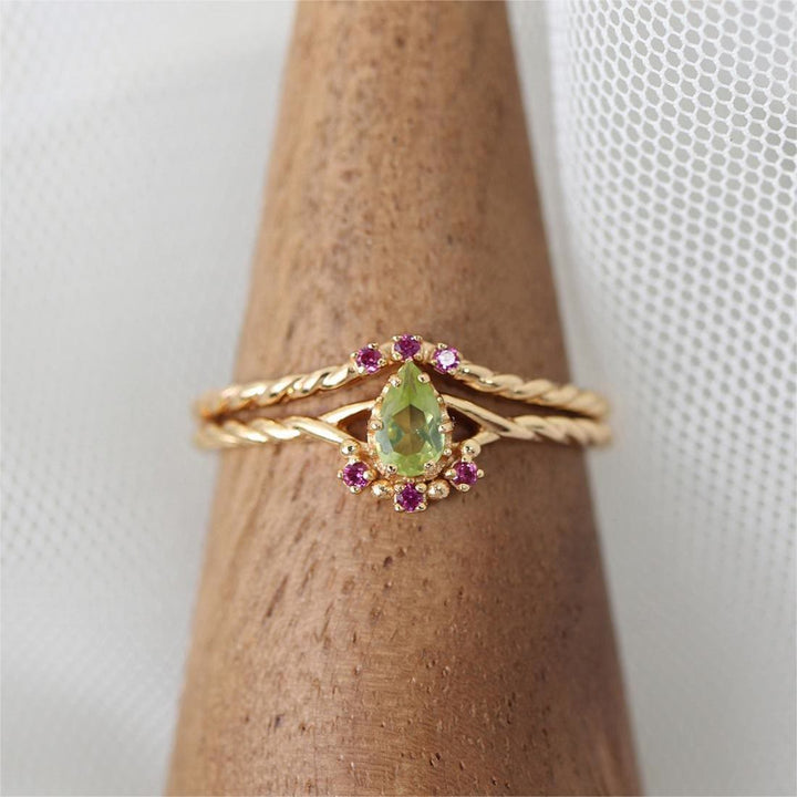 Olivenorma Dainty Peridot Pink Crystal Stacking Adjustable Ring Set - image 12