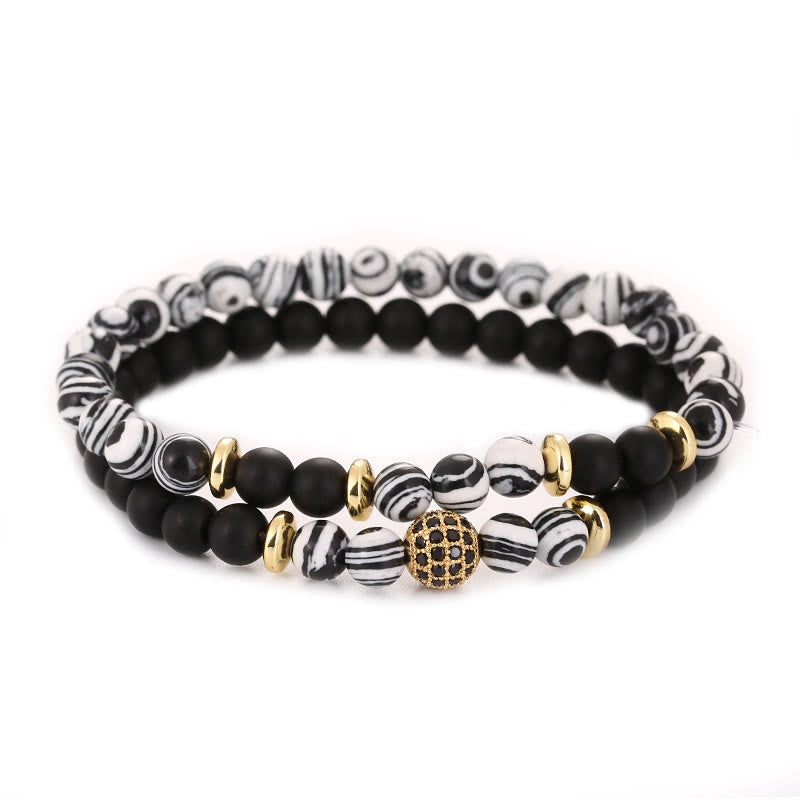 Olivenorma Natural Crystal Two Layer Beaded Men Bracelet - Black White Malachite&Black Onyx - image 36