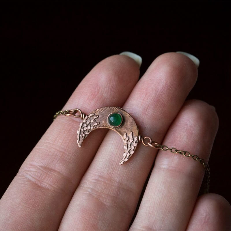 Olivenorma Crescent Emerald Engraved Bracelet in Antique Bronze - Emerald - image 0