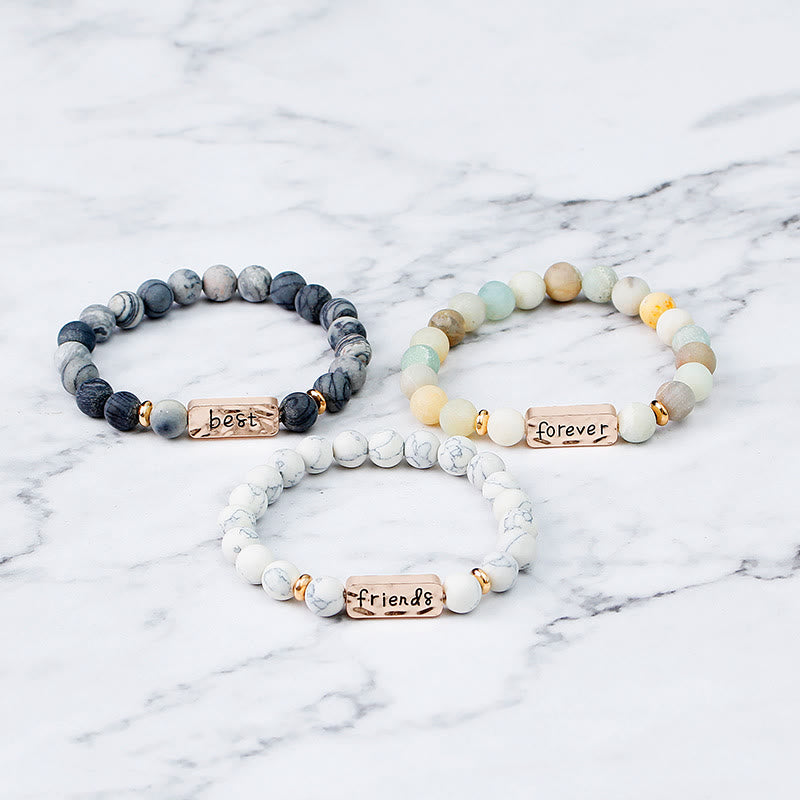 Olivenorma Natural Gemstone Best Friend Forever 3 Piece Engraving Bracelet Set - image 26