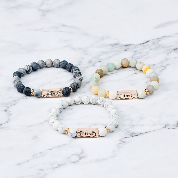 Olivenorma Natural Gemstone Best Friend Forever 3 Piece Engraving Bracelet Set - image 26