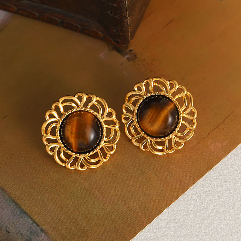 Olivenorma Tiger Eye Sunflower Gold Earrings - image 7
